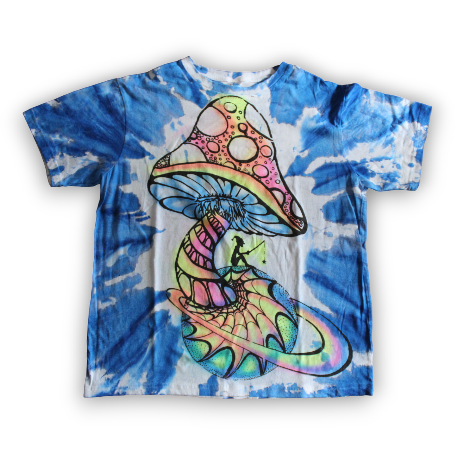 Mystical Mushroom Blue Tie Dye Tee • Artisan Crafted – Secret Sense