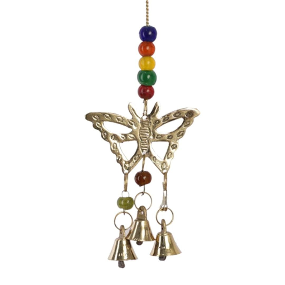 Hanging Windchime: Brass Butterfly with Chakra Beads