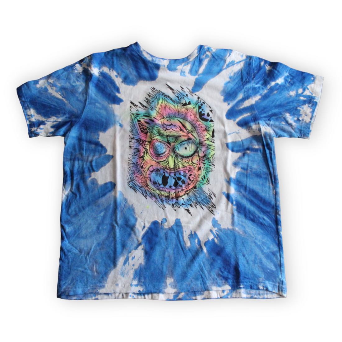 Cosmic Rick hand-painted blue tie dye shirt