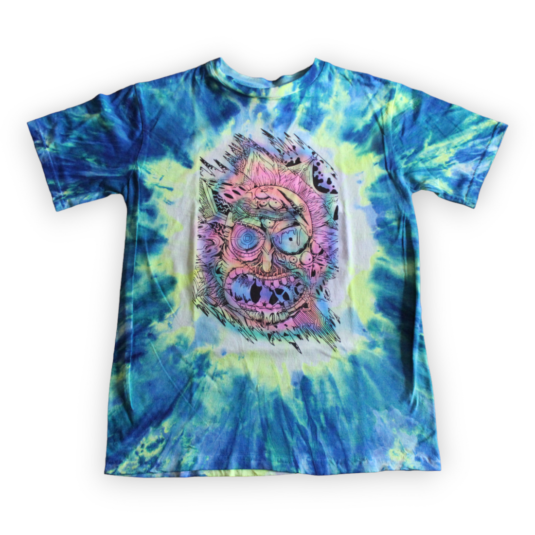 Cosmic Rick and Morty tie dye shirt blue yellow