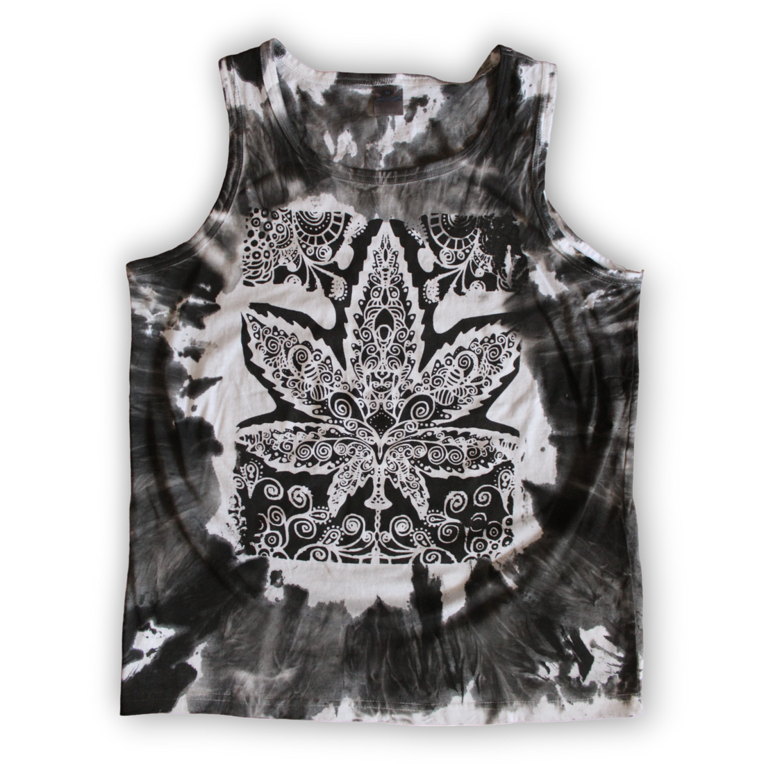 Hand-painted monochrome cannabis leaf tank top 