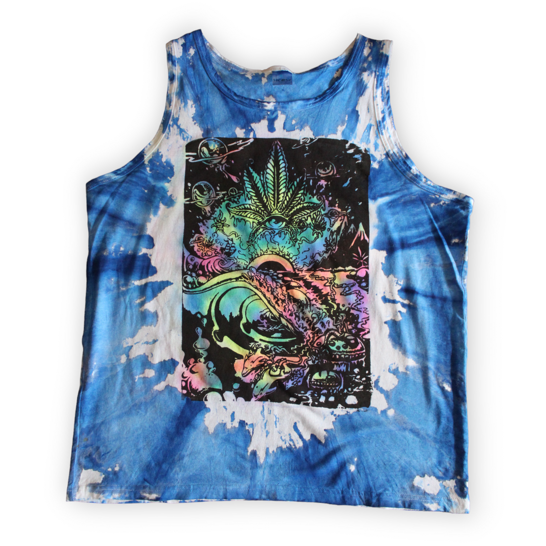 Hand-painted cosmic cannabis blaze tie dye tank 