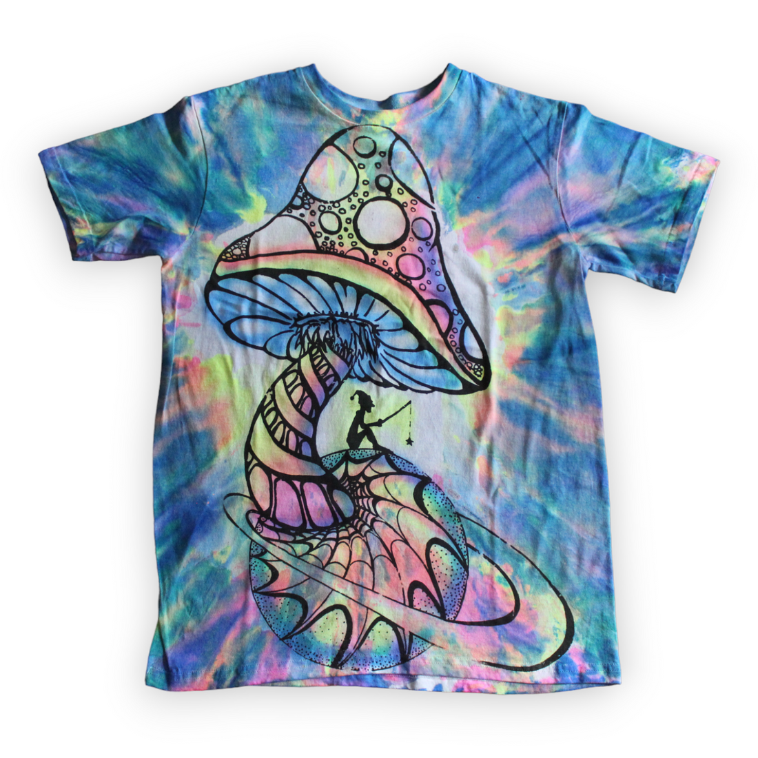 Hand-painted psychedelic mushroom tie dye shirt