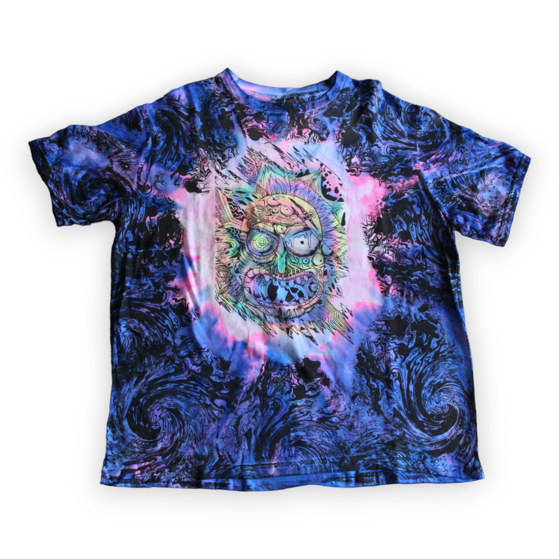 Cosmic blue tie dye shirt with hand-painted image