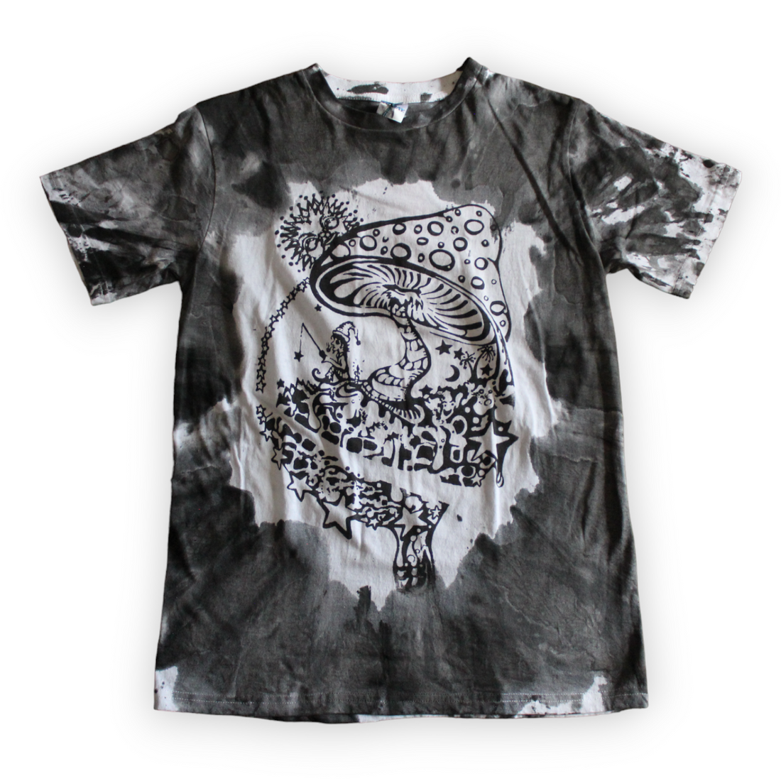 Monochrome mushroom hand-painted tie dye shirt 