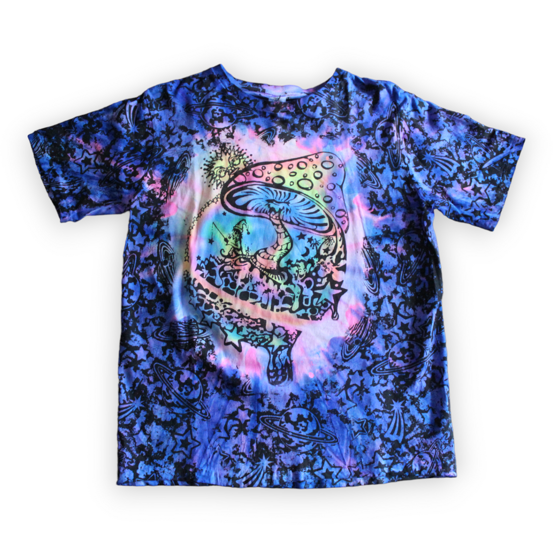 Cosmic mushroom hand-painted tie dye shirt 