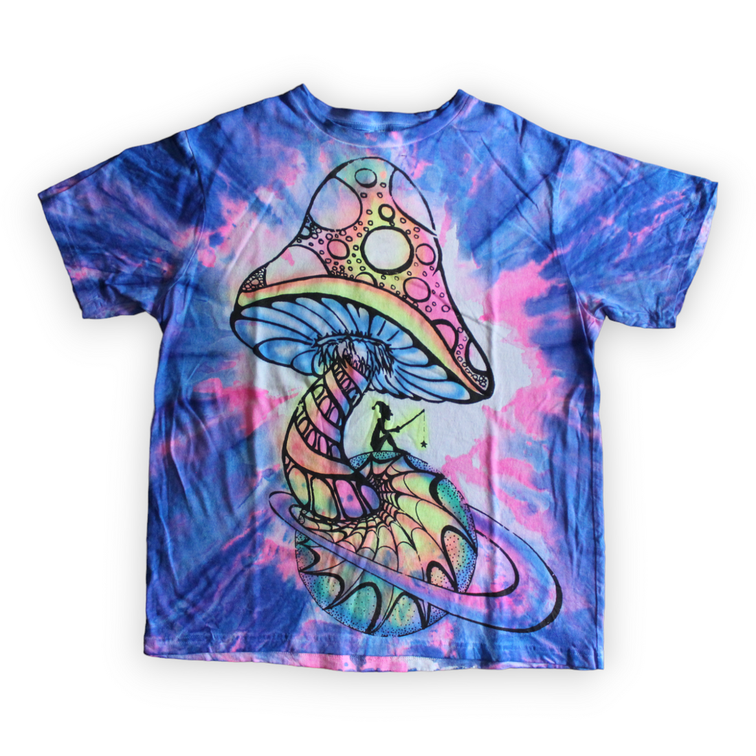 Psychedelic hand-painted mushroom tie dye shirt