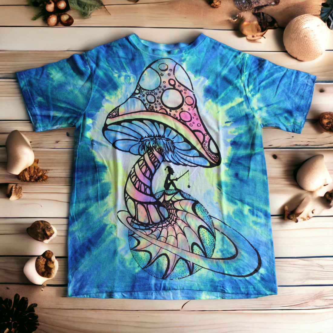 Enchanted forest mushroom tie dye shirt