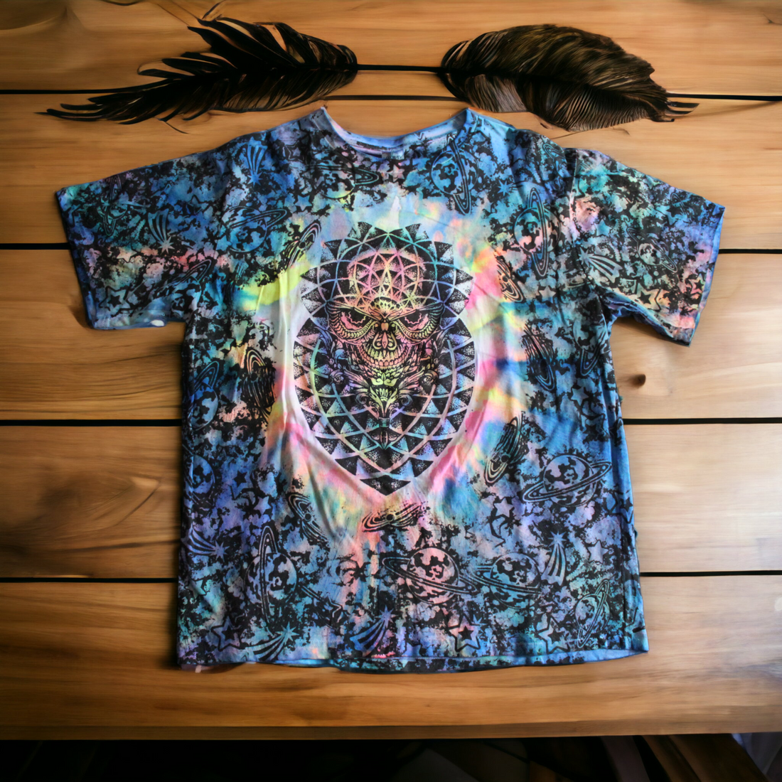 Hand-painted mystical skull tie dye t-shirt