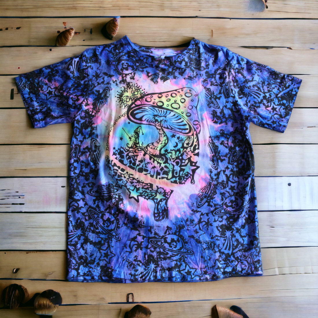 Cosmic mushroom hand-painted tie dye shirt 