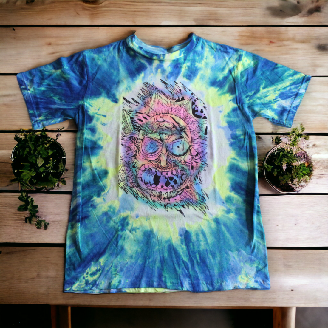 Cosmic Rick and Morty tie dye shirt blue yellow