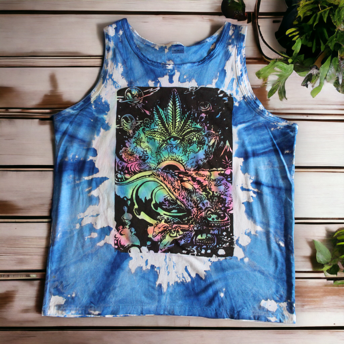 Hand-painted cosmic cannabis blaze tie dye tank 