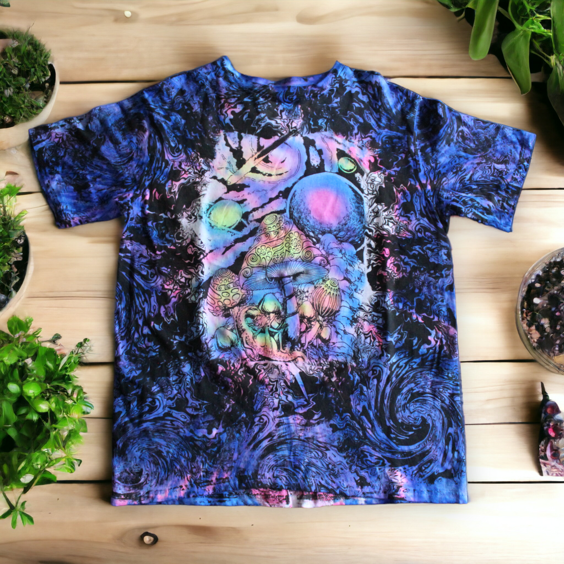 Hand-painted mystic mushroom tie dye shirt