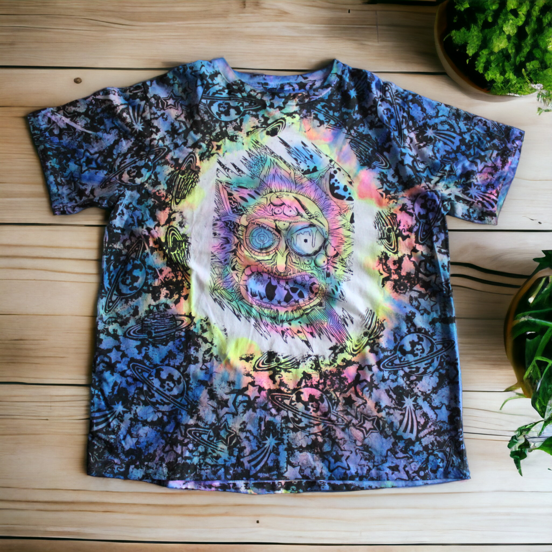 Hand-painted Cosmic Rick & Morty Tie Dye Shirt 