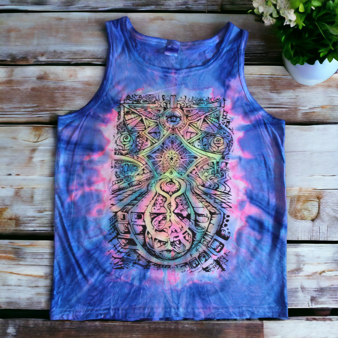 Artisan sacred geometry tie dye tank top