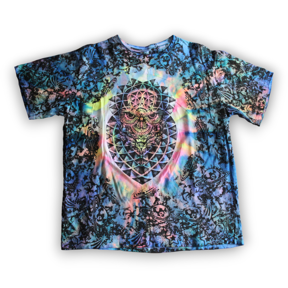 Hand-painted mystical skull tie dye t-shirt