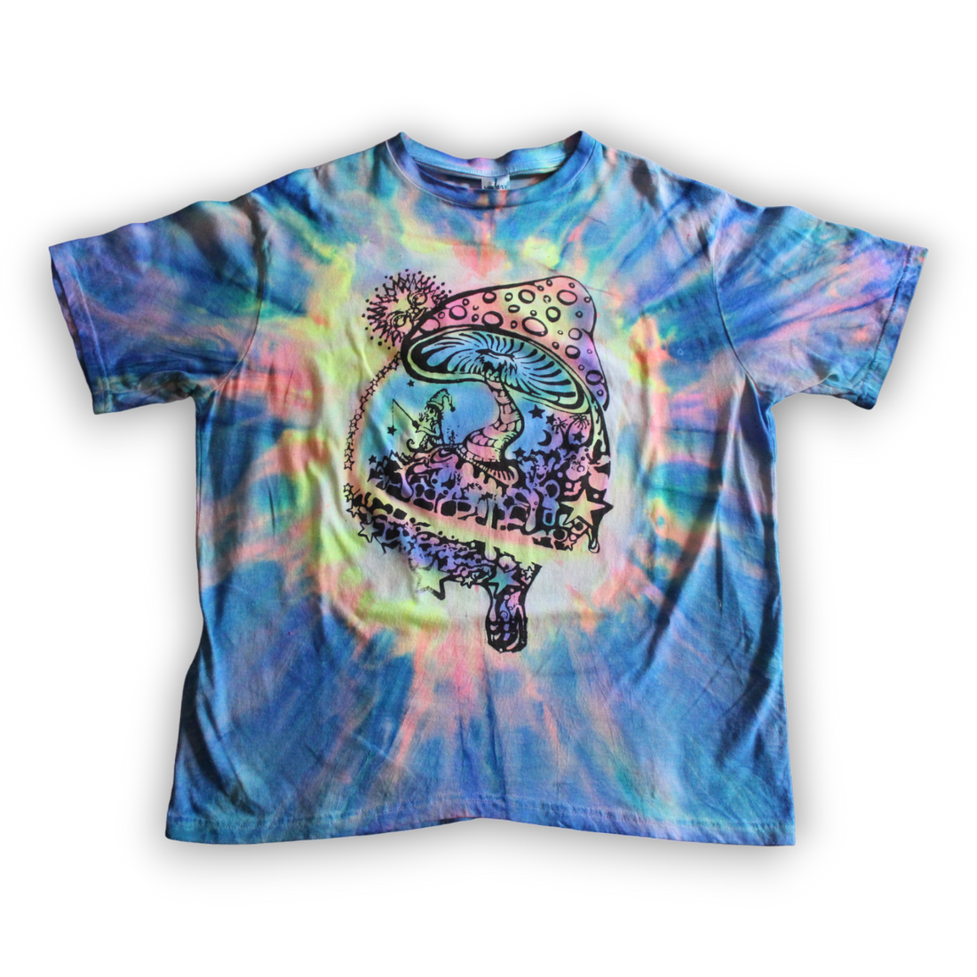 Hand-painted psychedelic mushroom world tie dye shirt