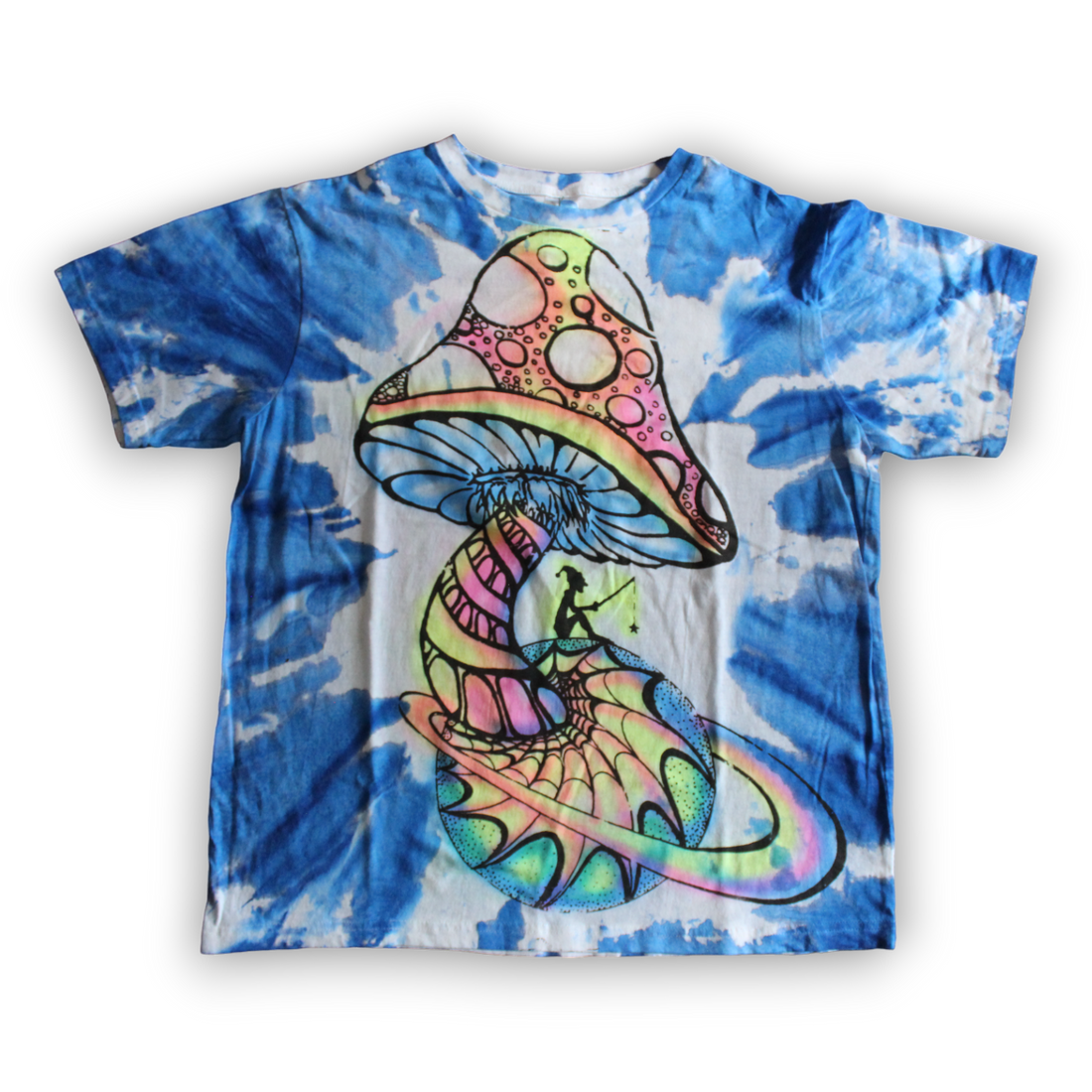 Hand-painted mystical mushroom tie dye shirt