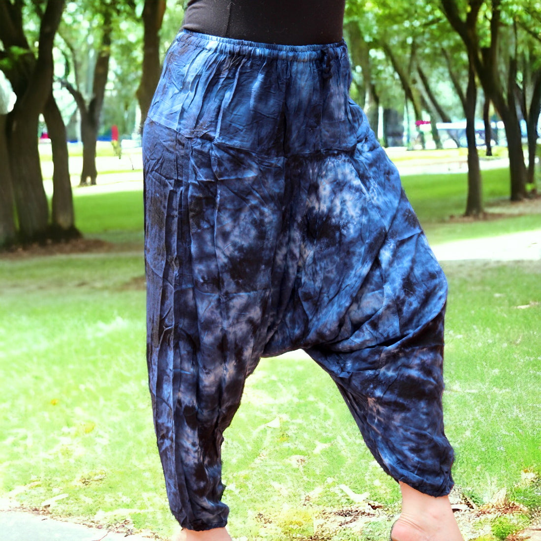 Midnight Waves - Boho Tie-Dye Harem Pants Midnight Waves Boho Tie-Dye Harem Pants: Secret Sense's Tranquil Elegance  Fits sizes M to L with ease